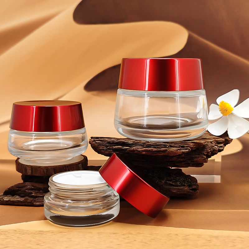 Clear Glass Cosmetic Jar With Abs/pp Leather Uv Coating Cap HY-1867