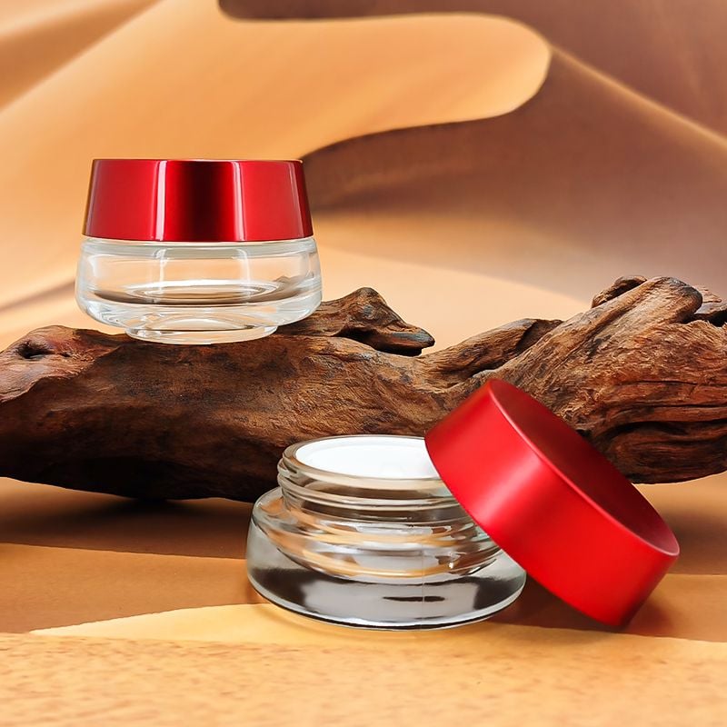 Clear Glass Cosmetic Jar With Abs/pp Leather Uv Coating Cap HY-1867