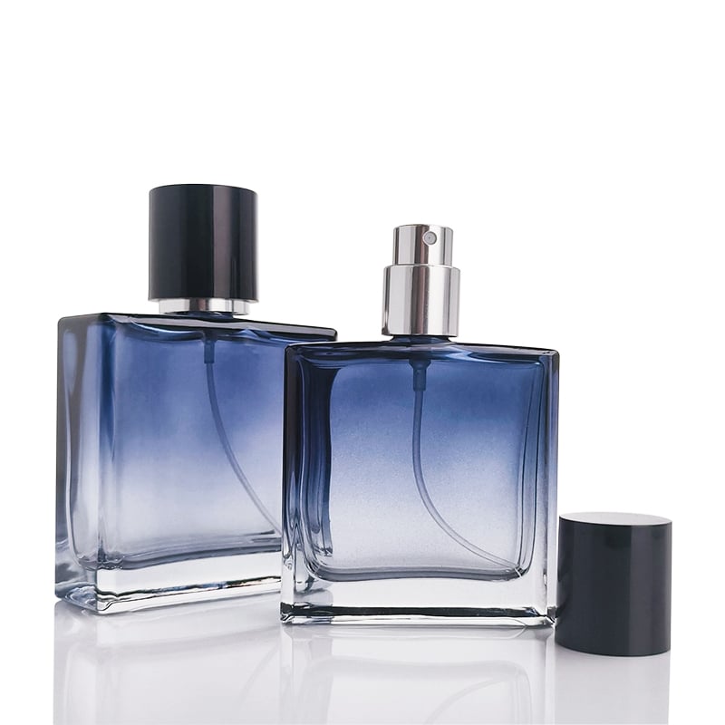 Square Blue Colored Empty Glass Perfume Bottles HY-190