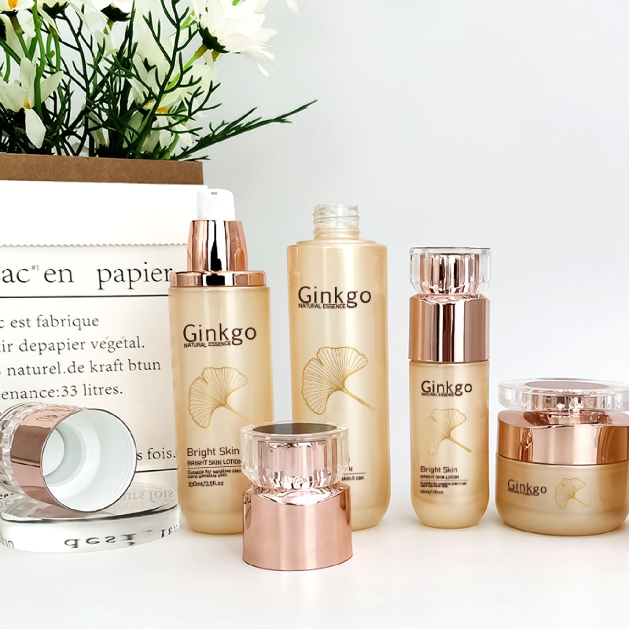 luxus glasflasker til kosmetikforpakning med pumpe crème-krukke HY-2308