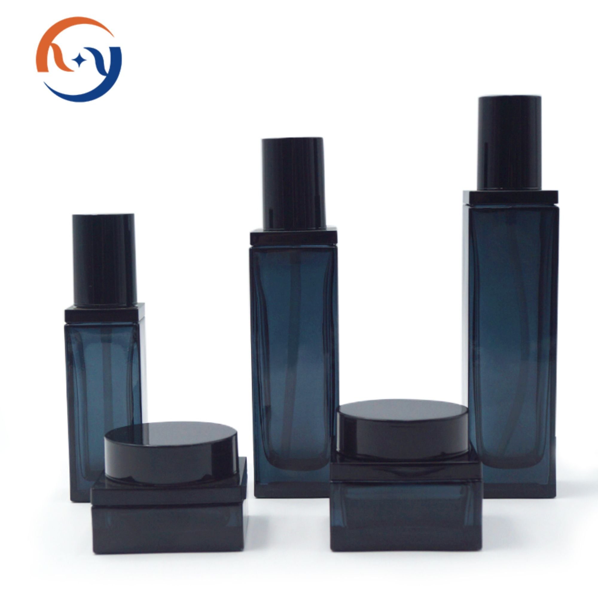 Klassische schwarze blaue quadratische Glas Hautpflegeflasche HY-2375