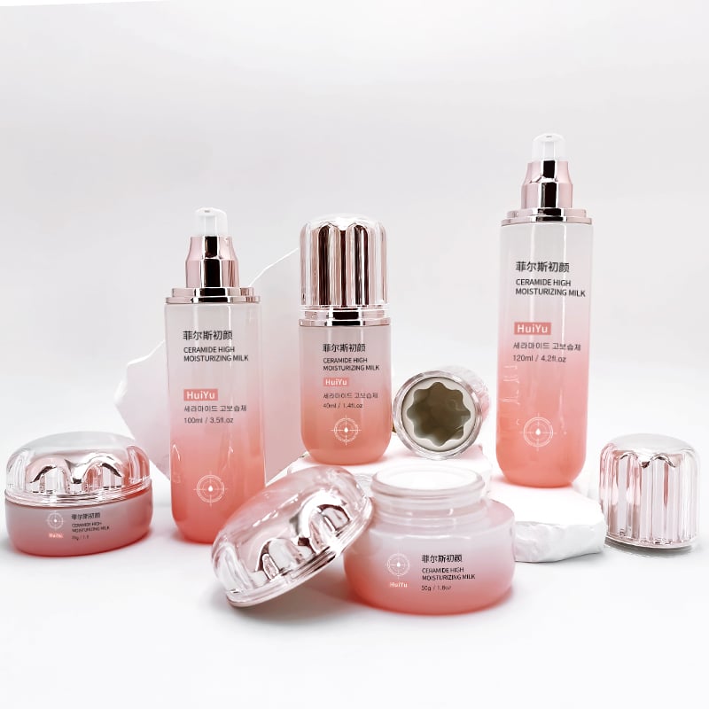 Pink flower skincare set with gradient glass bottle HY-2421