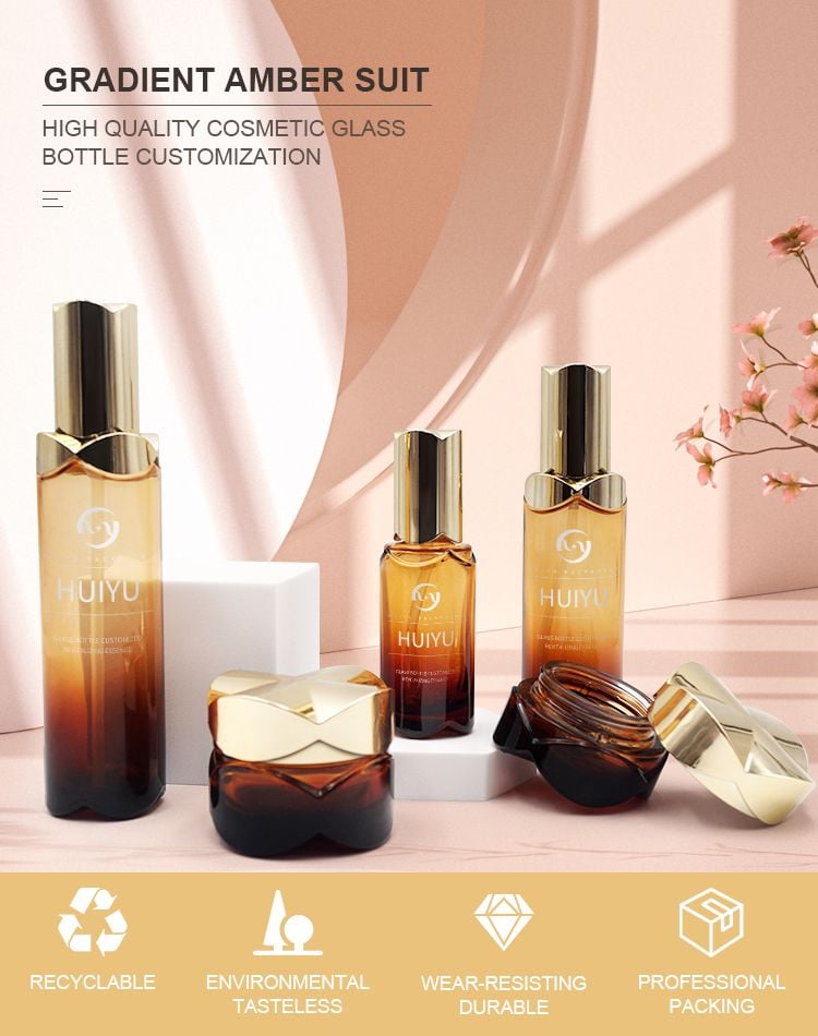 Luxury skincare set glass lotion pump bottle and jar HY-2384