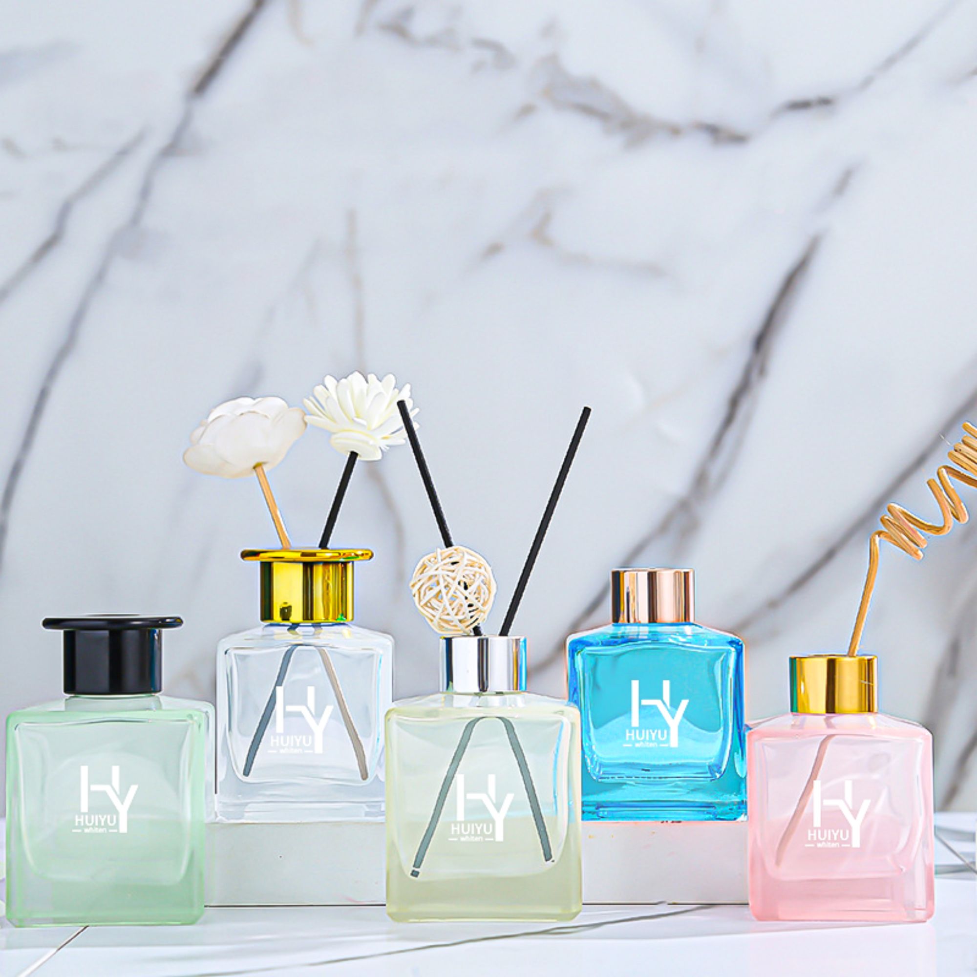 Wholesale fragrance expansion bottle square blue perfume bottle HY-202