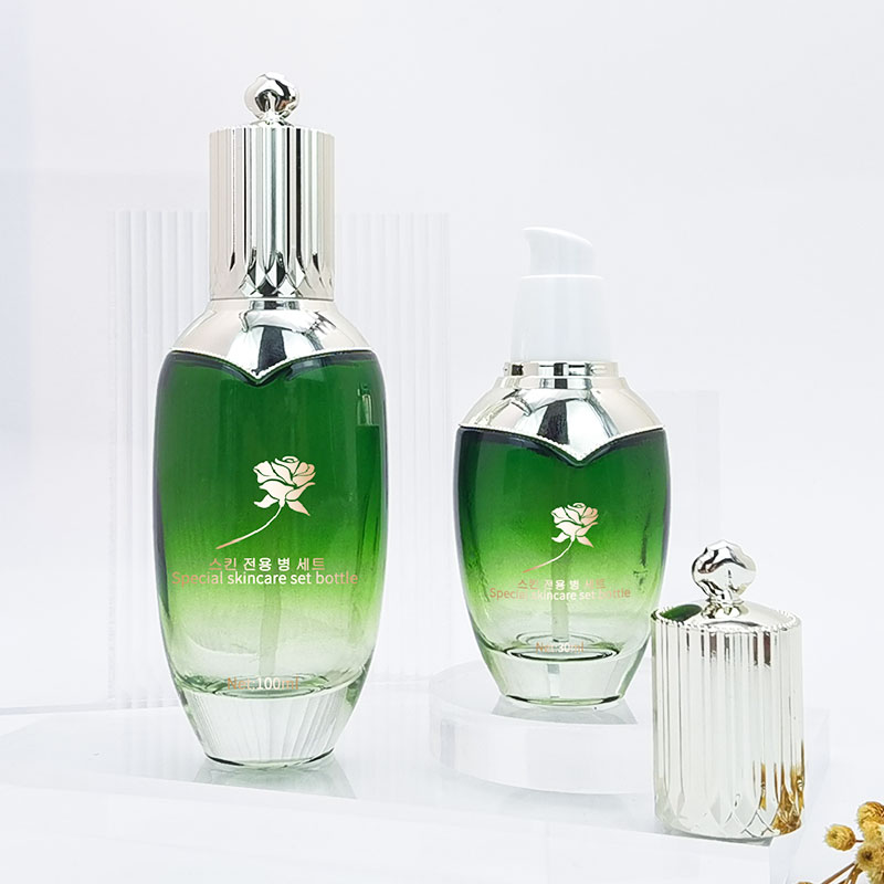 Bottiglia per trucco personalizzata con sfumatura verde scuro set in vetro HY-2402
