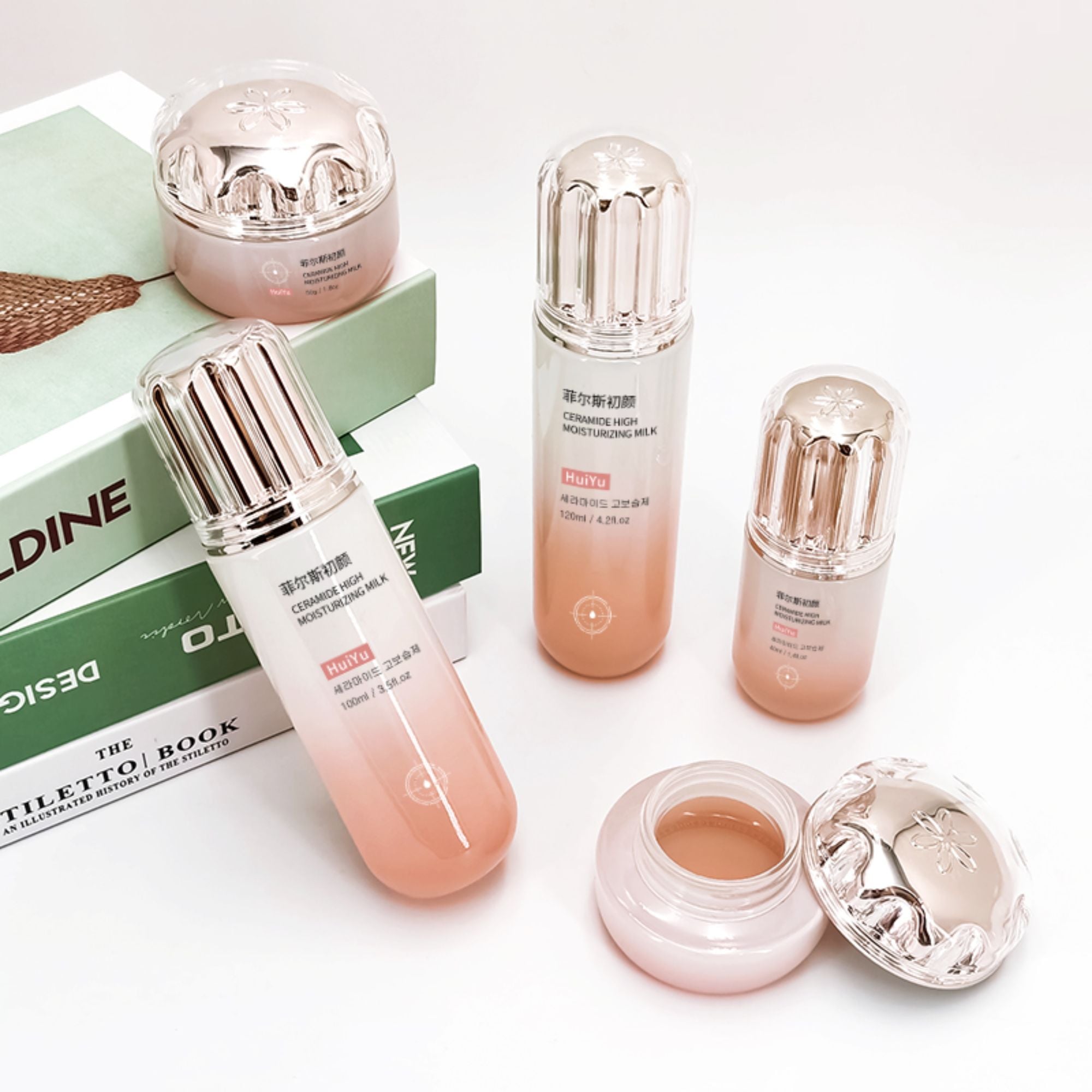 Pink flower skincare set with gradient glass bottle HY-2421