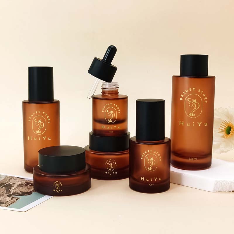 Luxury glass jars color frosted cosmetics black skincare packaging HY-2369