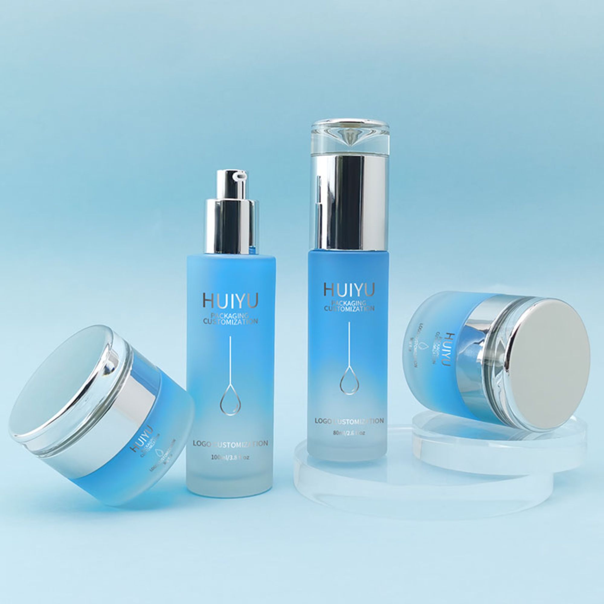 Luxus Hautpflege Glas Sprayflasche mit Silberpumpe HY-2309