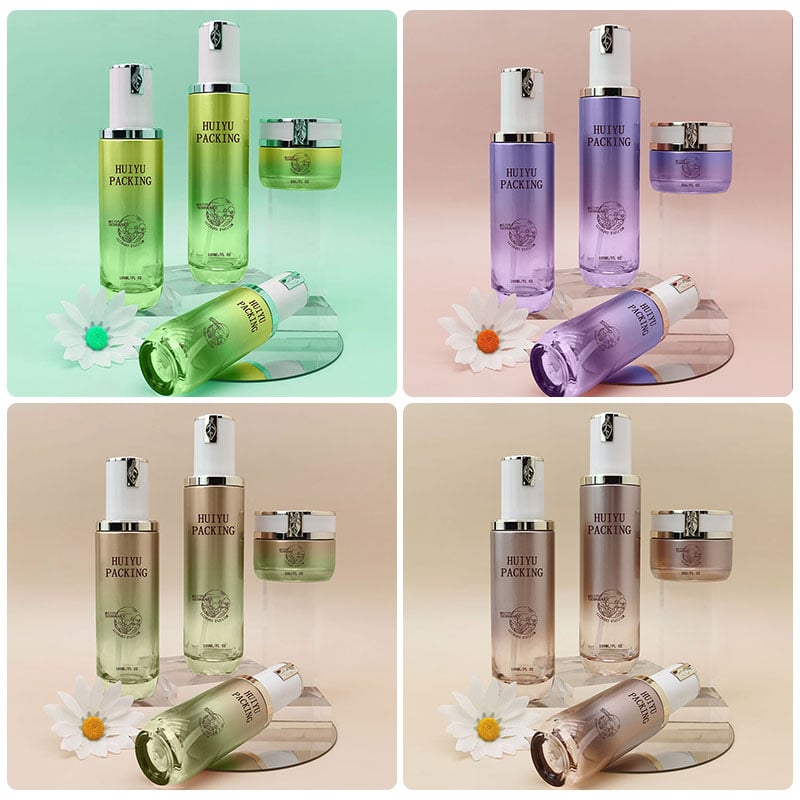 gold cosmetic packaging toner lotion bottle glass skincare bottles set HY-2307