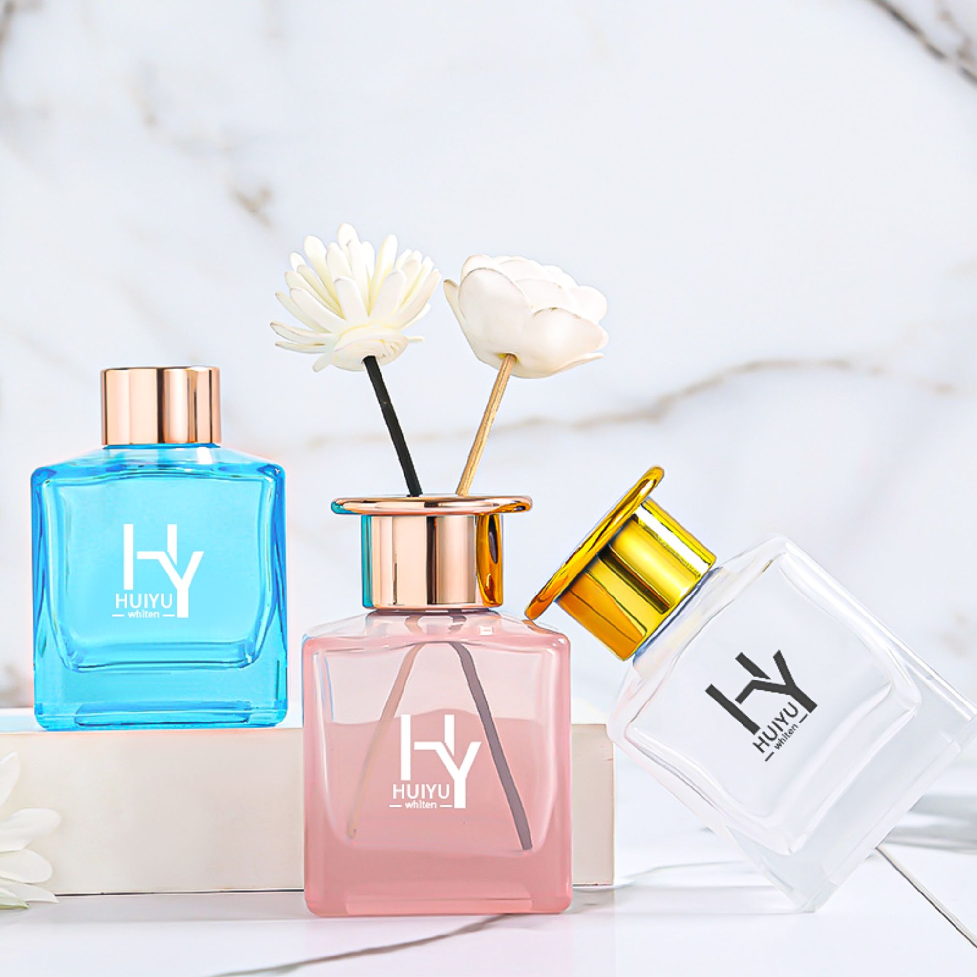 Wholesale fragrance expansion bottle square blue perfume bottle HY-202