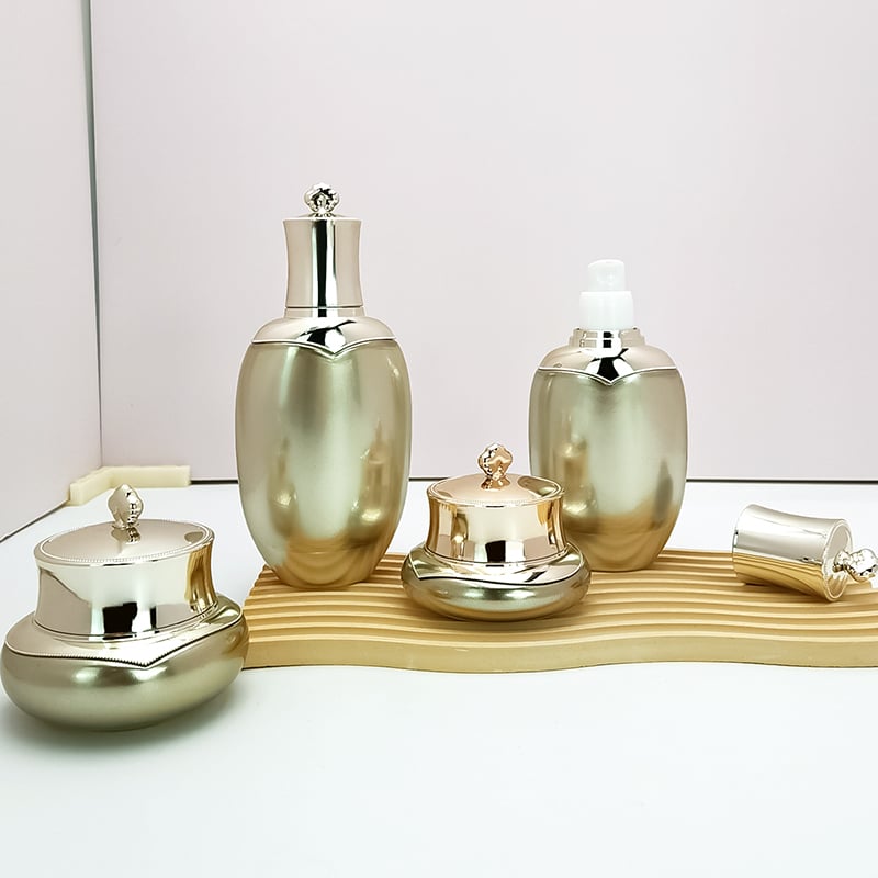 Cosmetic gold Glass Patterned Lid Jars And Lotion bottle HY-2350