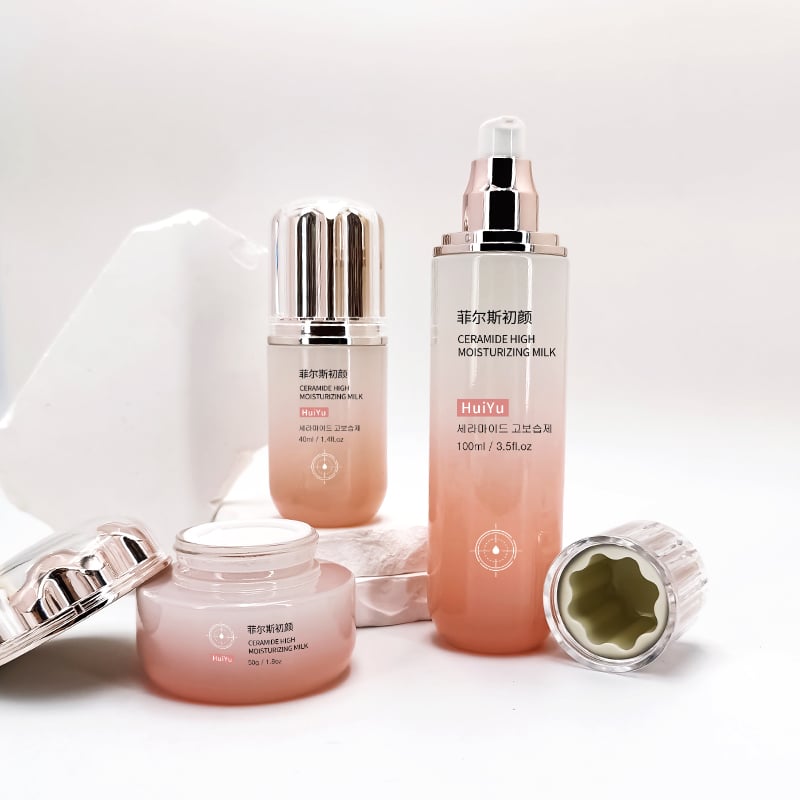 Pink flower skincare set with gradient glass bottle HY-2421
