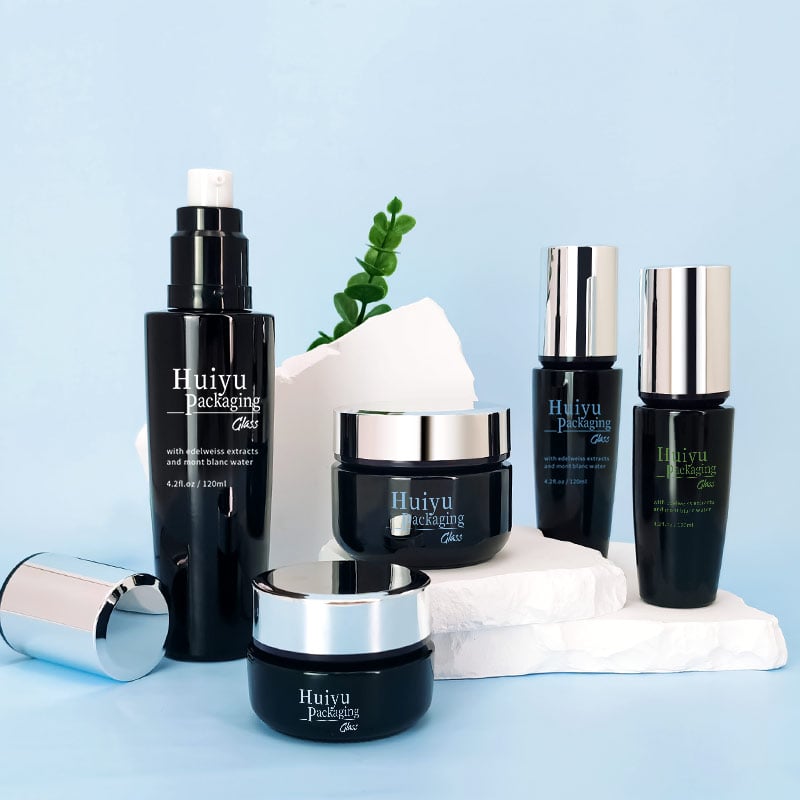Custom Luxury Private Label Black Round Pump Skincare Bottle Set HY-2411