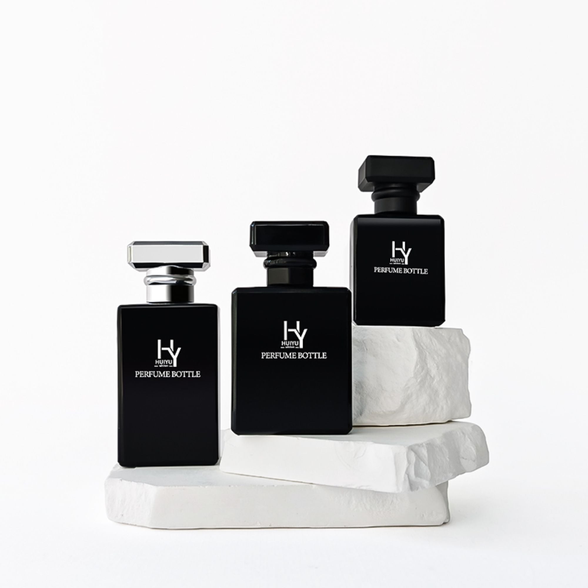 Itim na kuwadrado perfume bottle 20-50ml glass packaging custom cap HY-P305