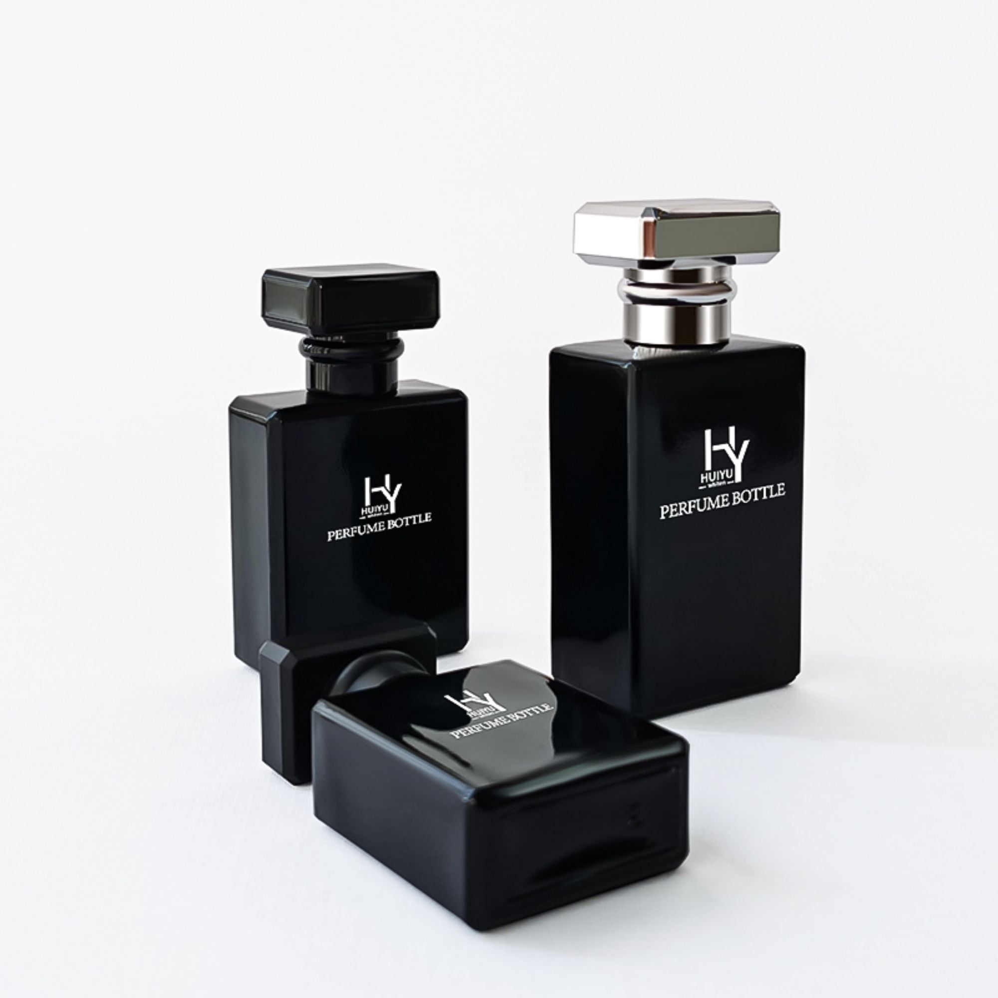 Itim na kuwadrado perfume bottle 20-50ml glass packaging custom cap HY-P305