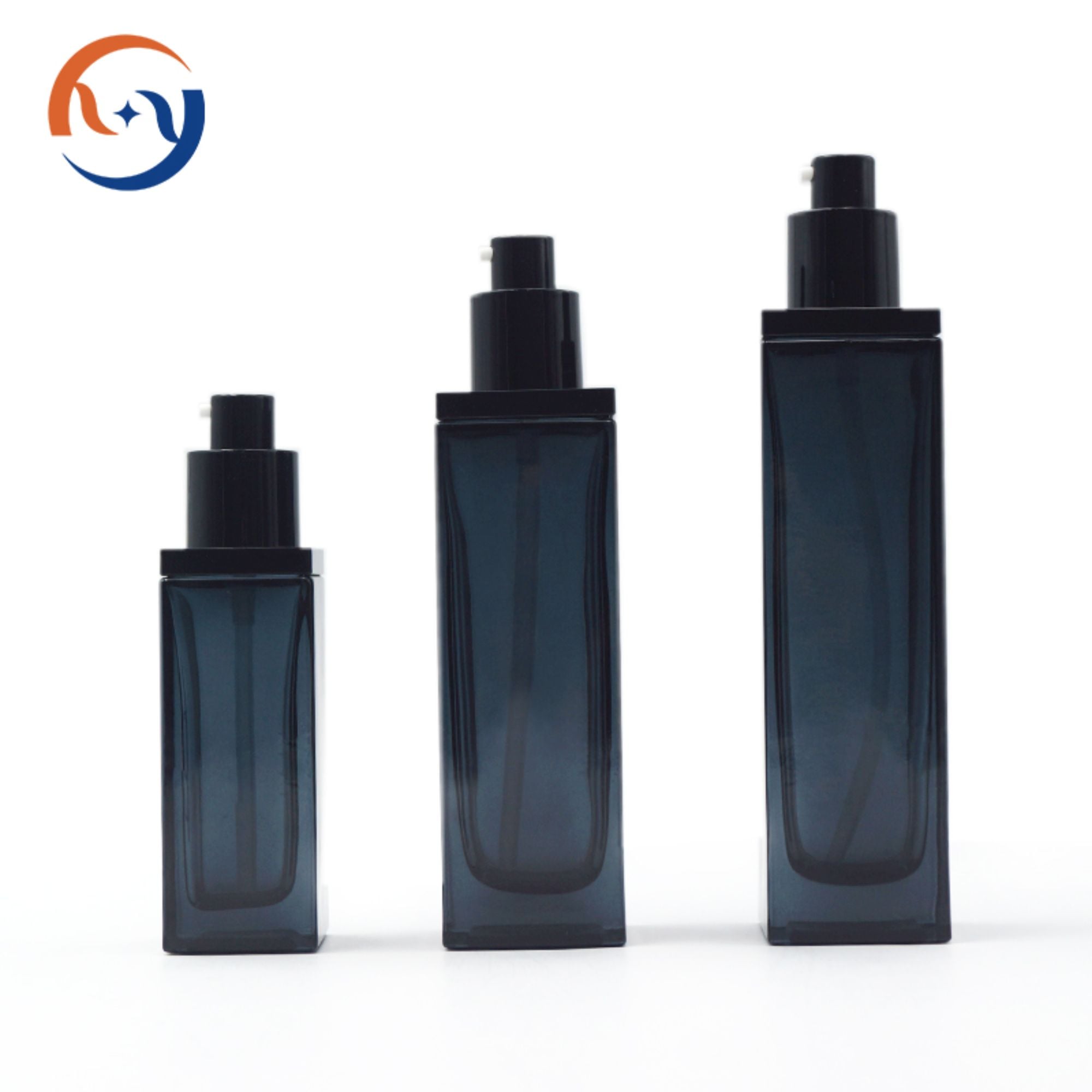 Klassische schwarze blaue quadratische Glas Hautpflegeflasche HY-2375