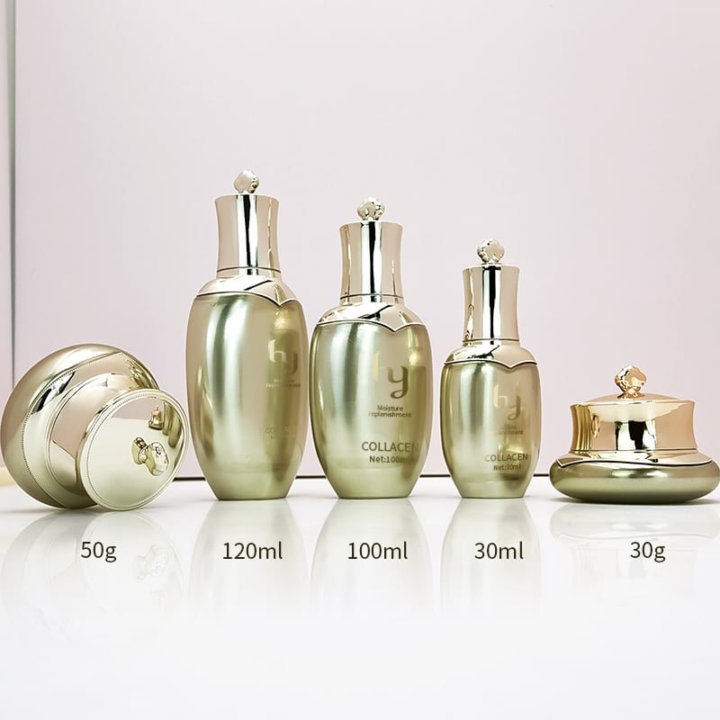 Cosmetic gold Glass Patterned Lid Jars And Lotion bottle HY-2350