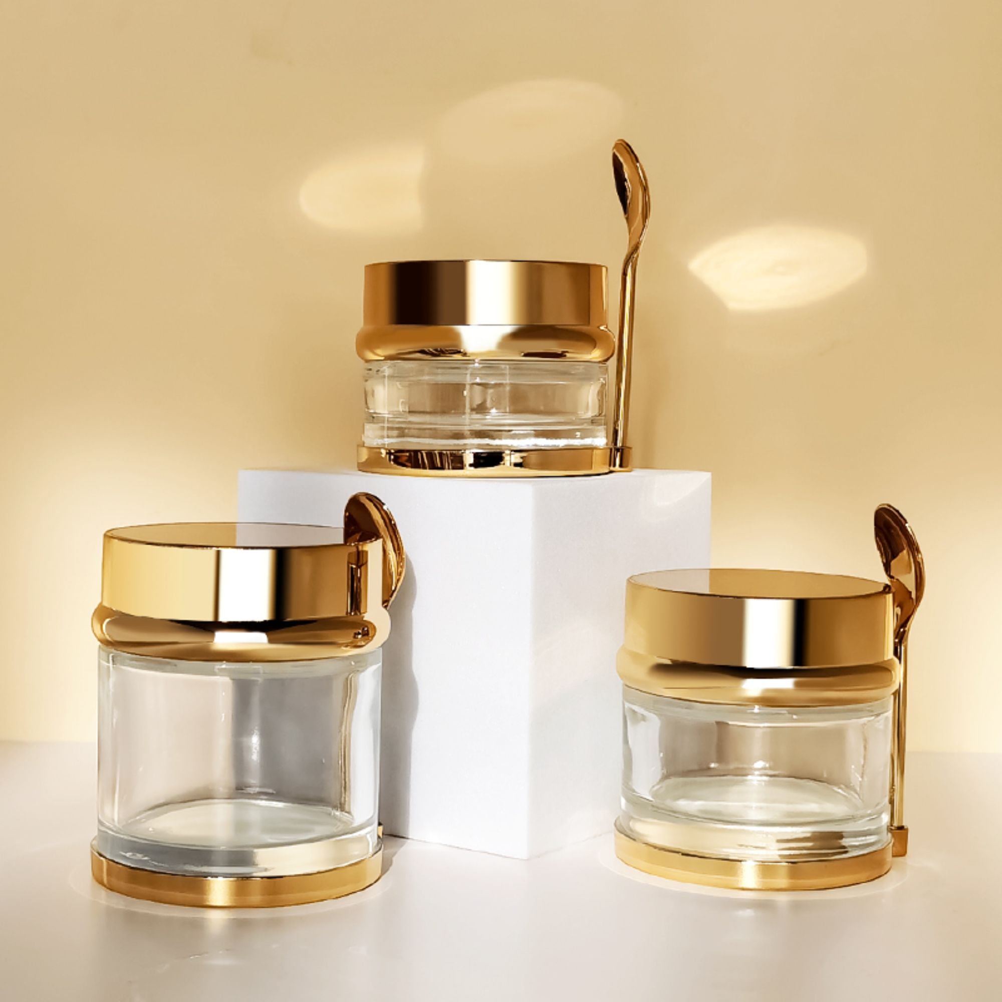 Oval Cosmetic Jar Glass container With spoon HY-1835