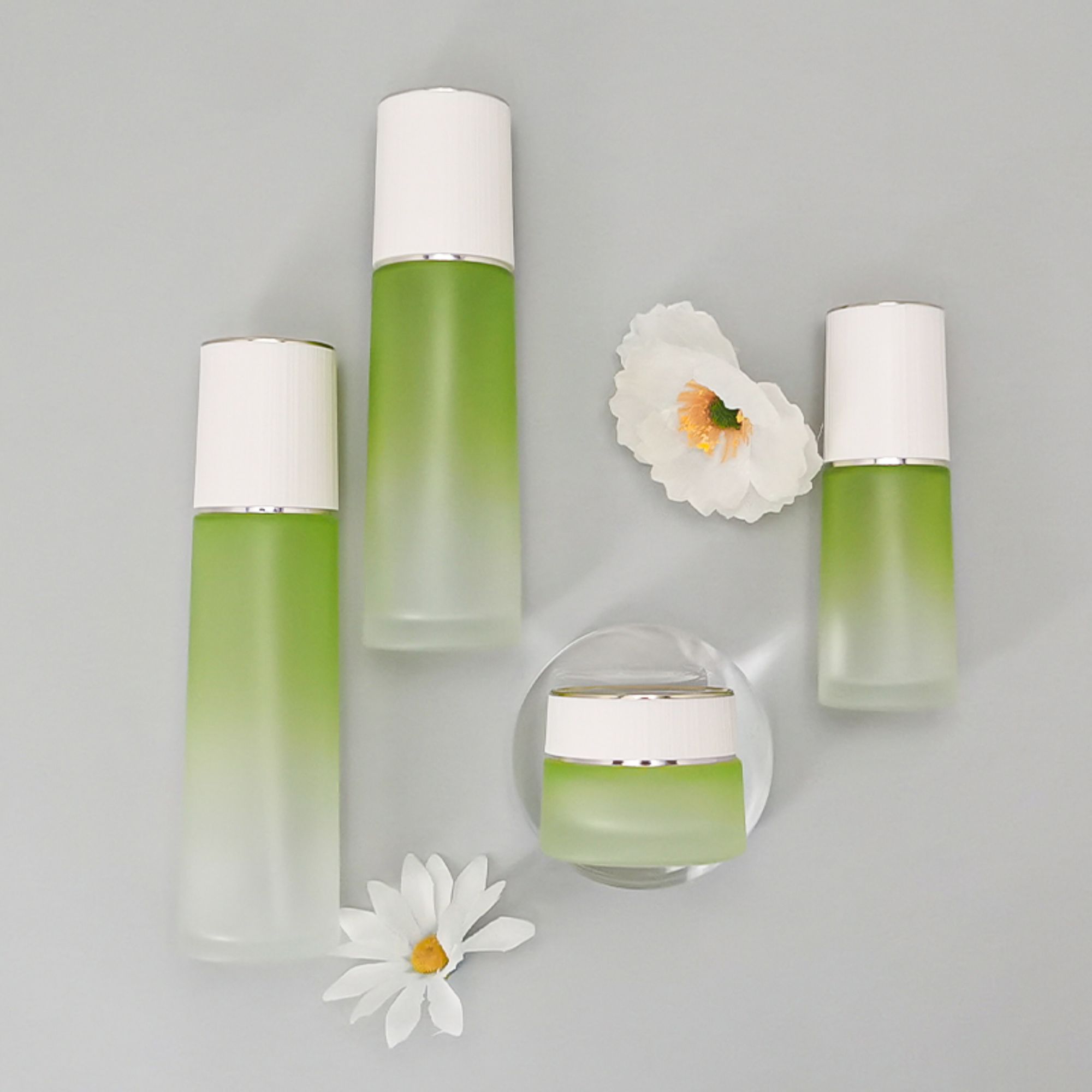 lotion pump glass bottle skincare packaging set HY-2398