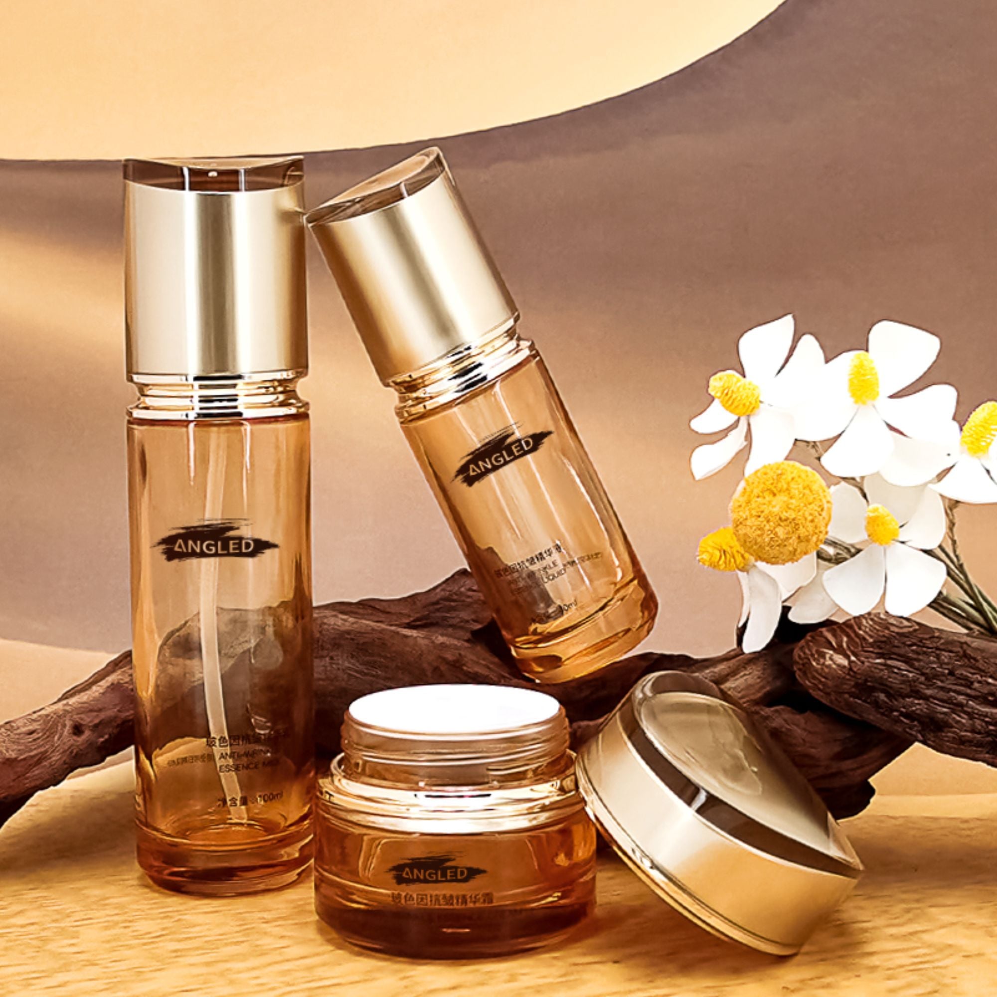 Cosmetic Oblique shoulder Screw Lid Glass Bottle empty HY-2380