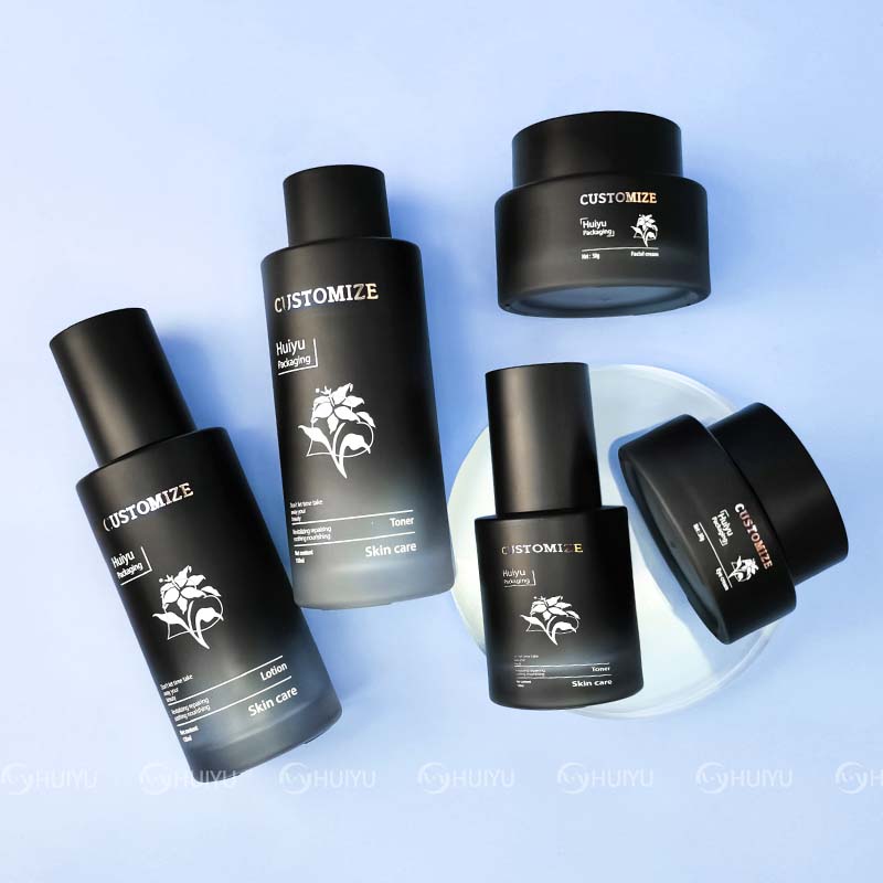 Luxury glass jars color frosted cosmetics black skincare packaging HY-2369