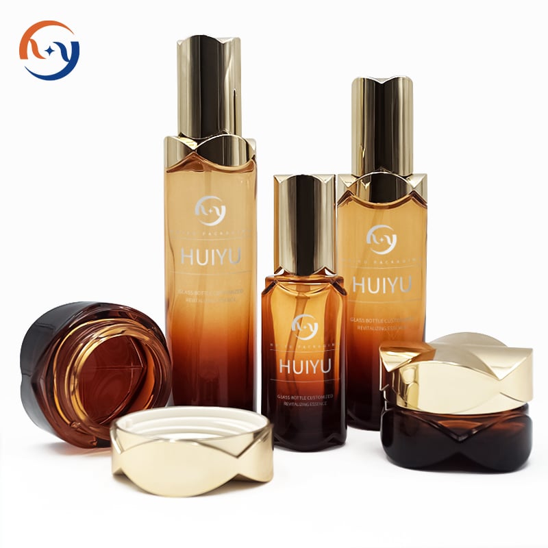 Luxury skincare set glass lotion pump bottle and jar HY-2384