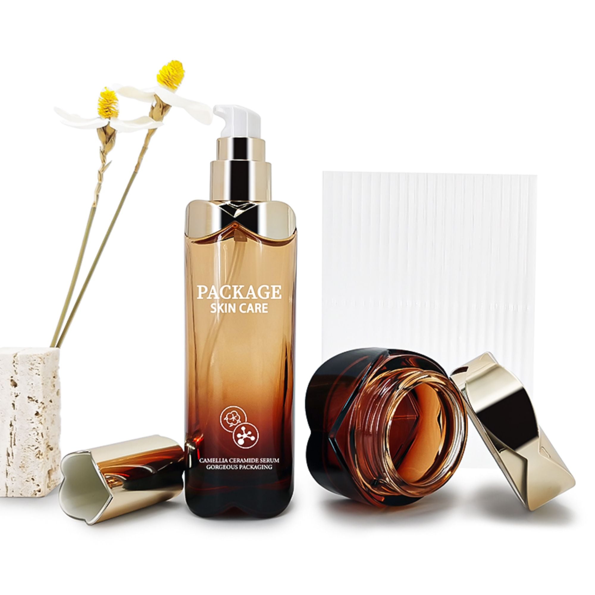 Luxury skincare set glass lotion pump bottle and jar HY-2384