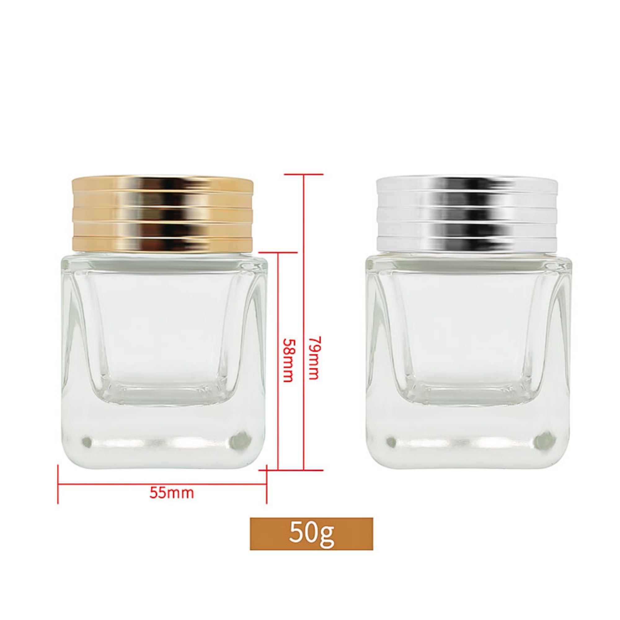 Clear 50g Empty Glass Jars with Silver Golden Aluminum Lid HY-1868