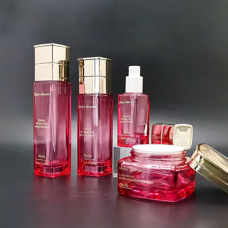 مجموعه بottle شیشه‌ای، جعبه شیشه‌ای برای مراقبت از پوست، کریم چهره، بottle لوشن HY-2425