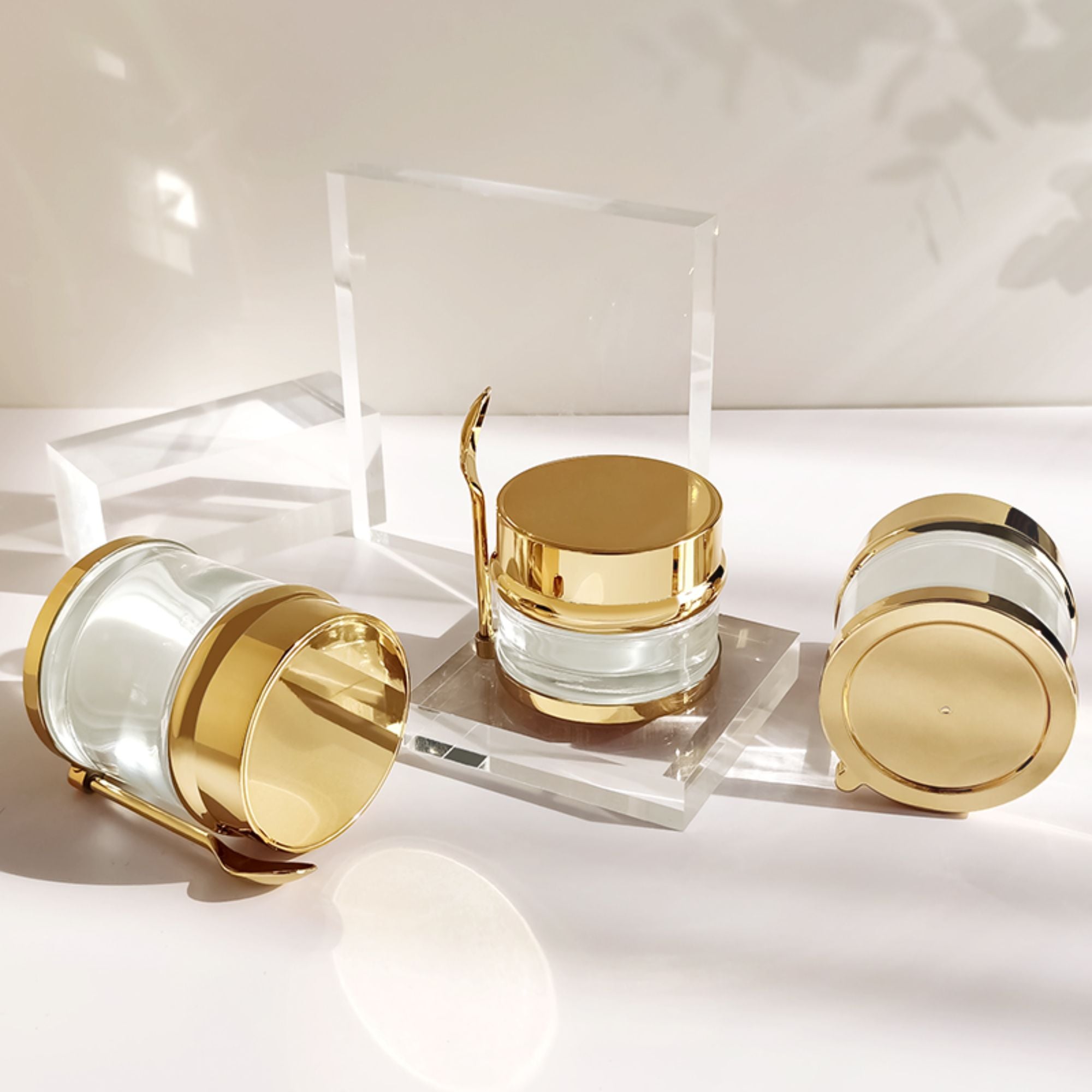 Oval Cosmetic Jar Glass container With spoon HY-1835