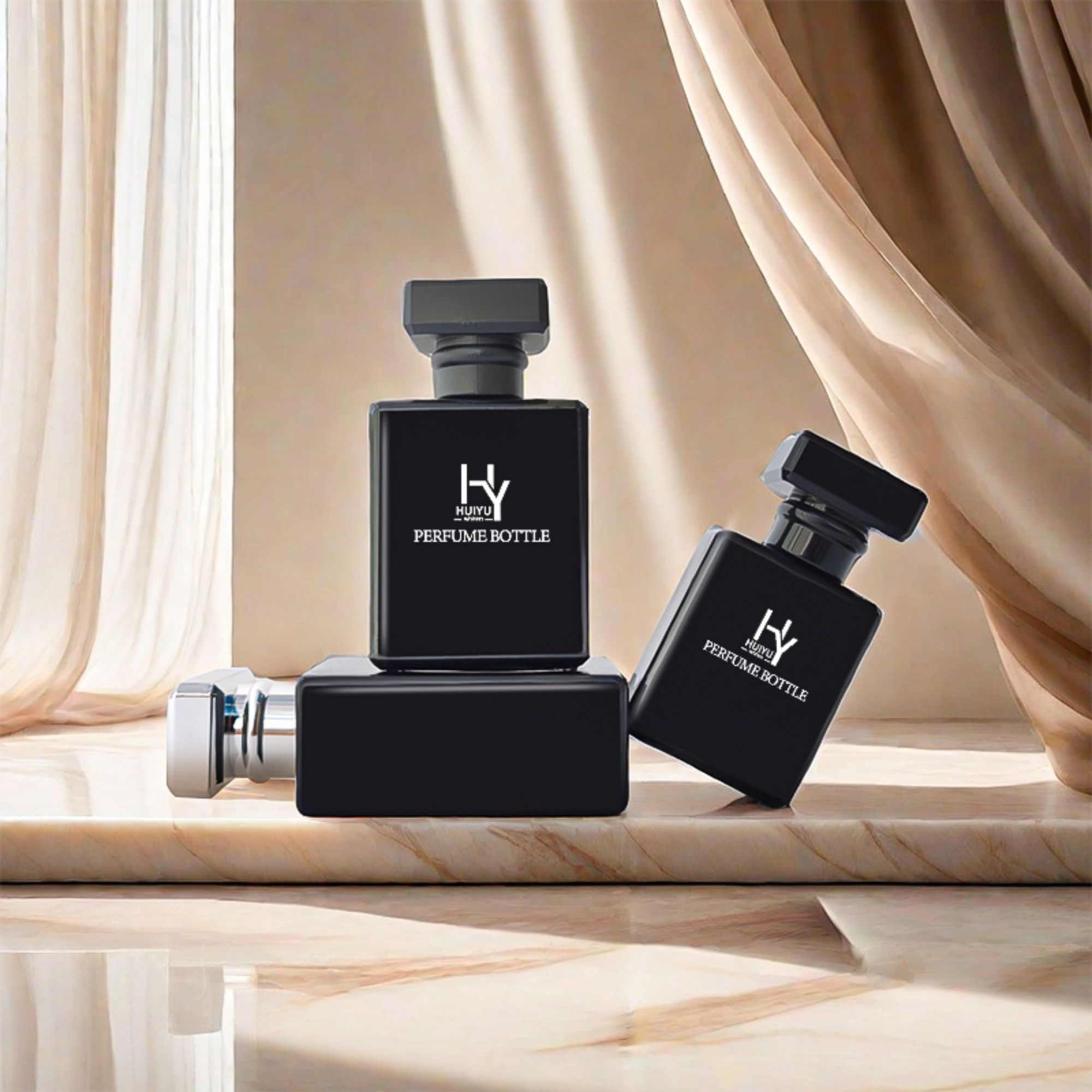 Black square perfume bottle 20-50ml glass packaging custom cap HY-P305