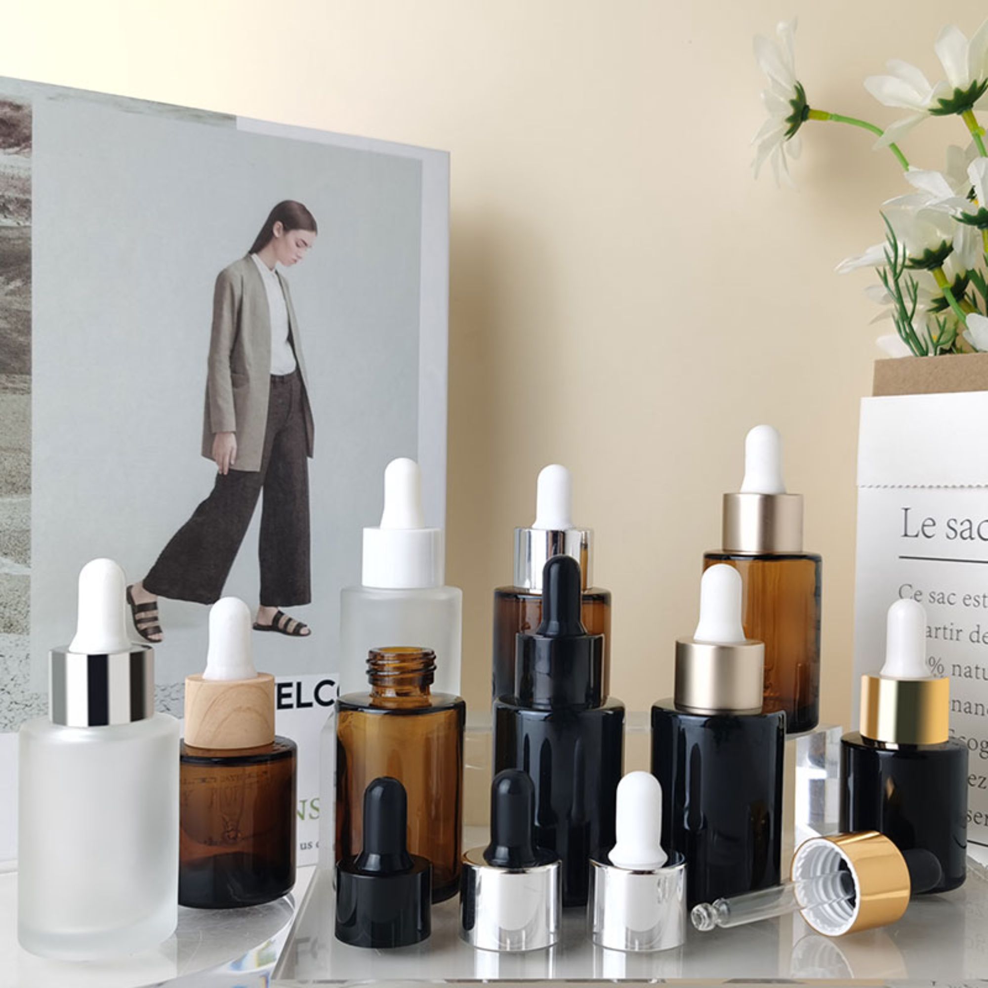 Kosztika csomagolás barna fehér fekete serum üveg palack HY-2197