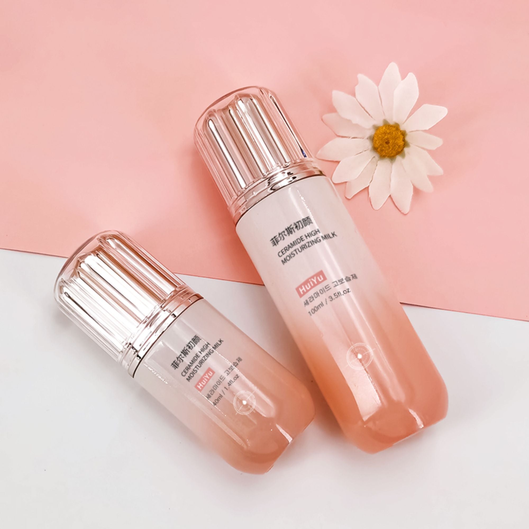 Pink flower skincare set with gradient glass bottle HY-2421