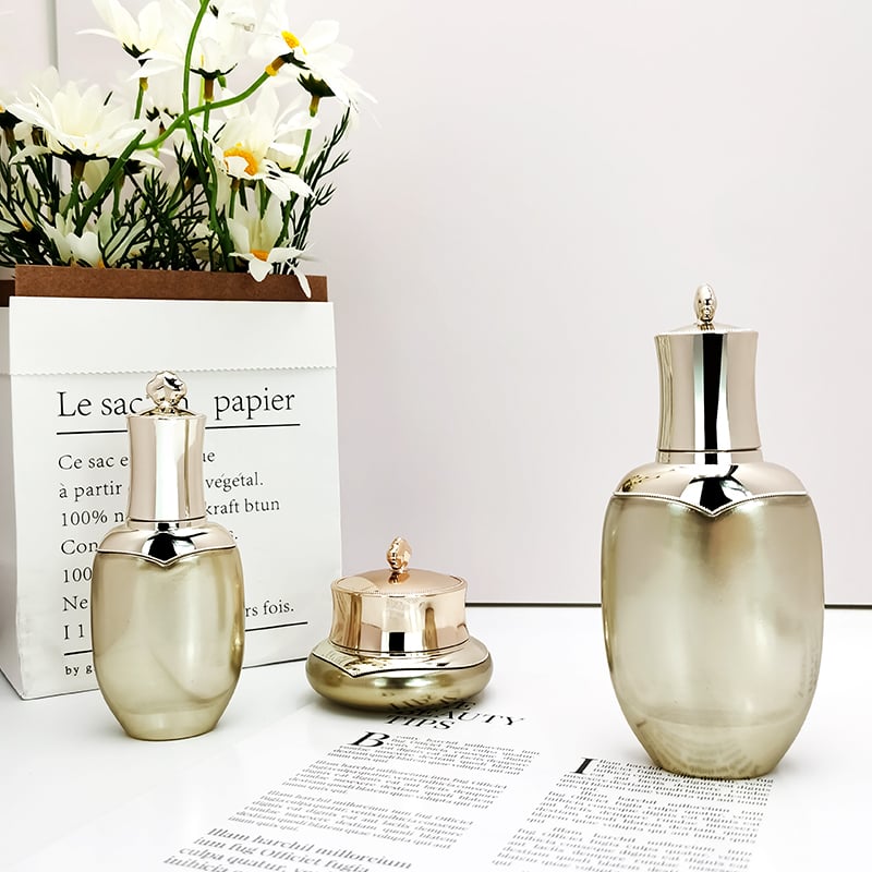 Cosmetic gold Glass Patterned Lid Jars And Lotion bottle HY-2350
