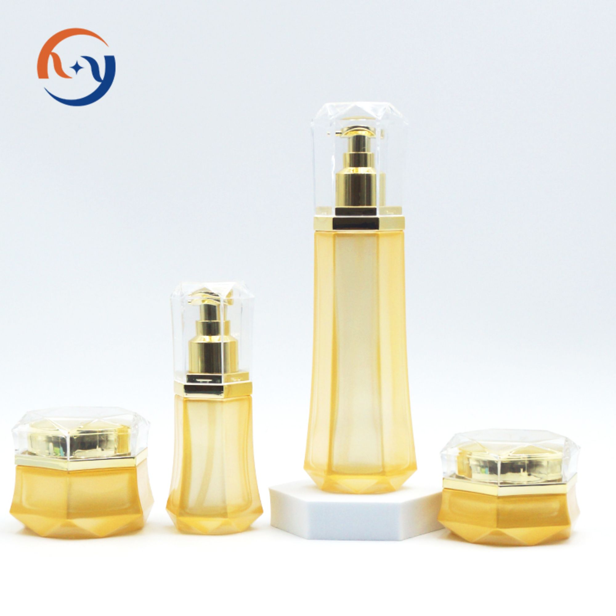 Seshoekige Gele Verpakkingfles huidversorging HY-2378