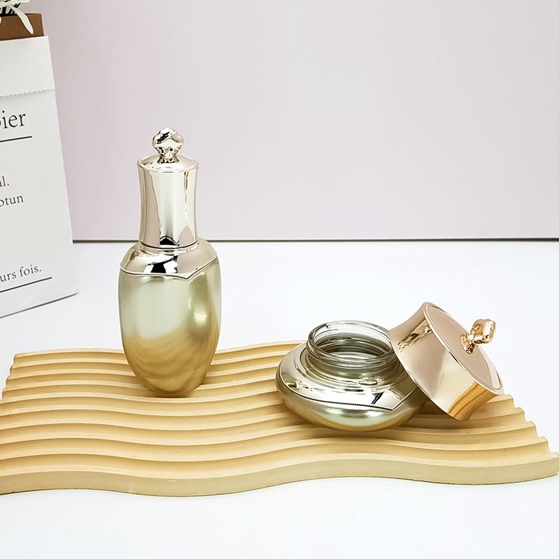 Cosmetic gold Glass Patterned Lid Jars And Lotion bottle HY-2350