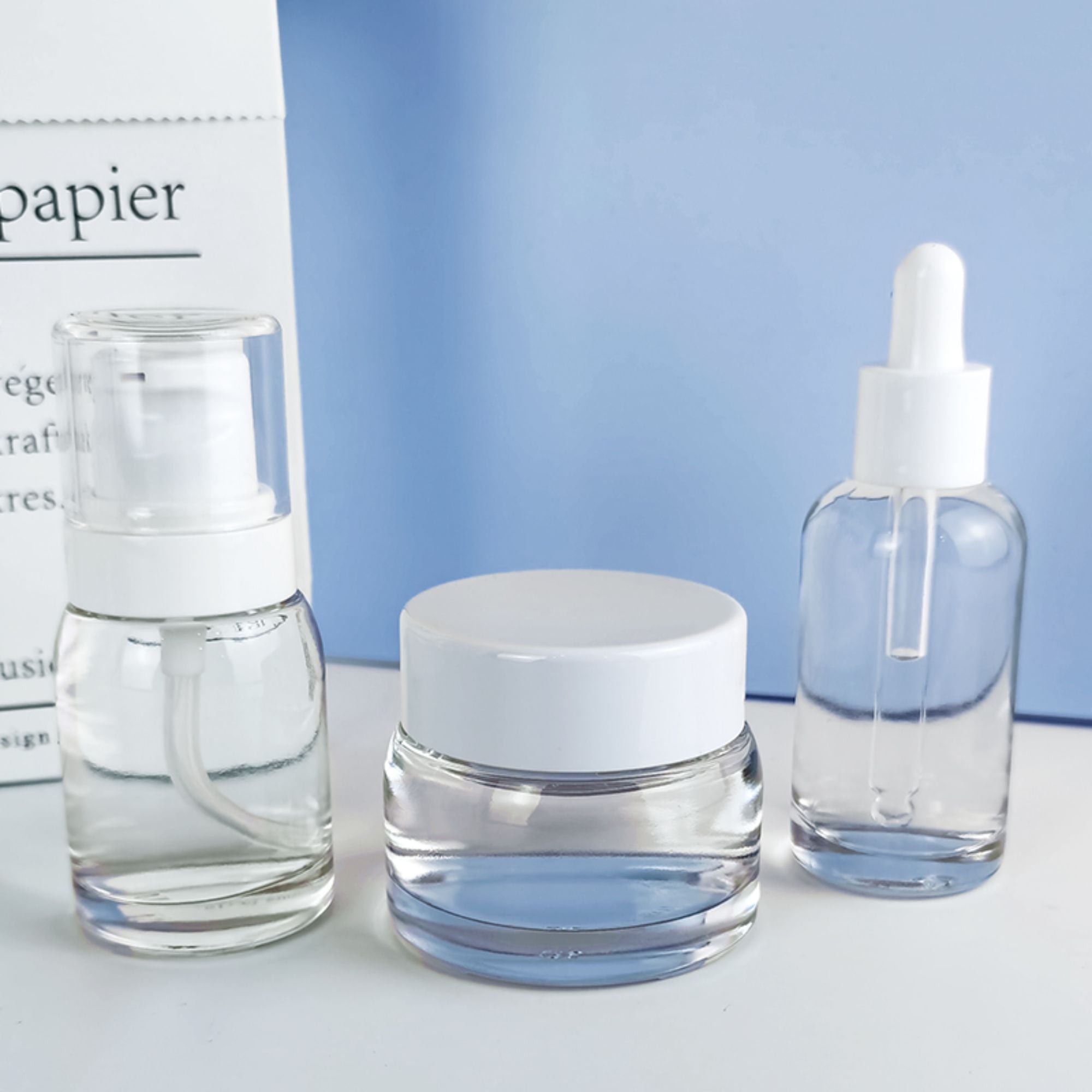 Luxusleere klare Glasflasche für Kosmetikverpackung HY-2430