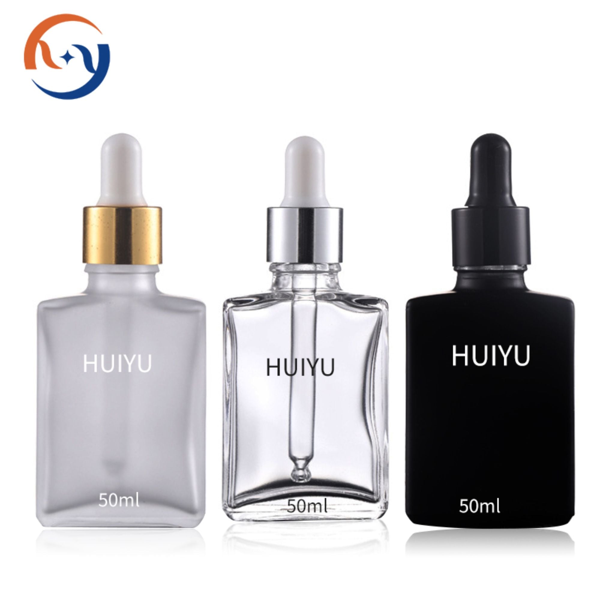 Frosted Clear square glass dropper empty cosmetic packaging HY-1840