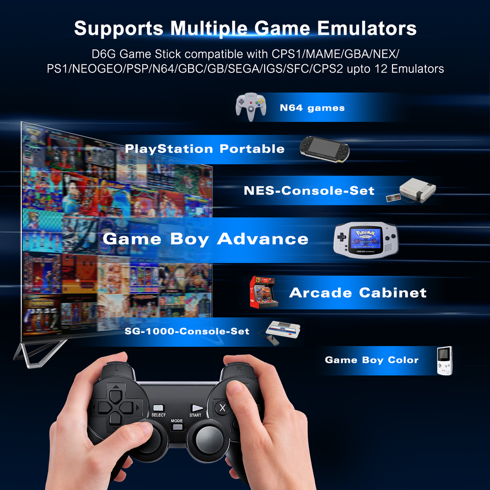 ELEBAO D6G Retro Game TV stick 64GB 10000 game X2 lite juegos gamepad video 4K game stick factory