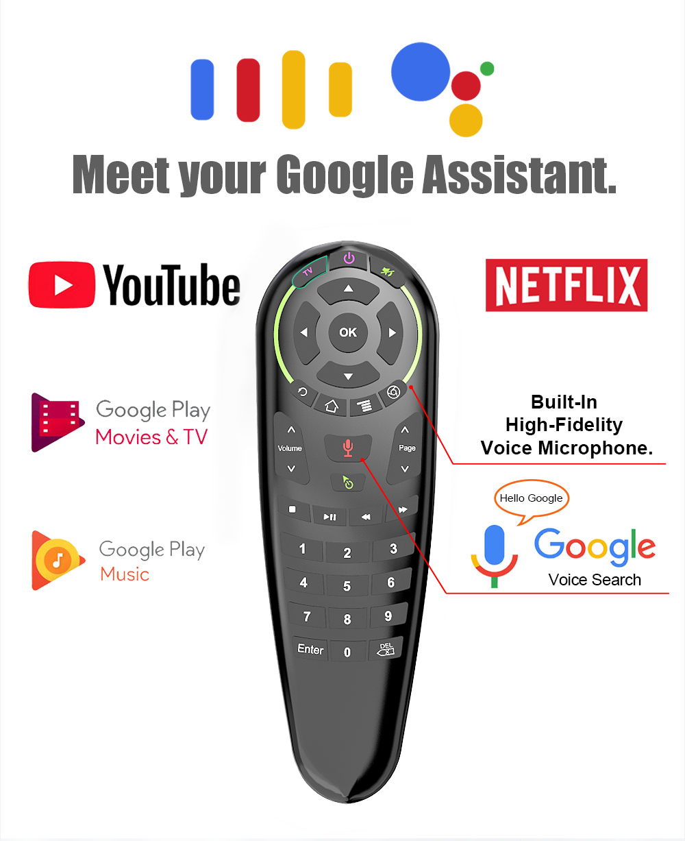 New Design G50 2.4G Google Assistant Voice  Airmouse Remote With Gyroscope, Learning and Button Config Function Voice remote manufacture