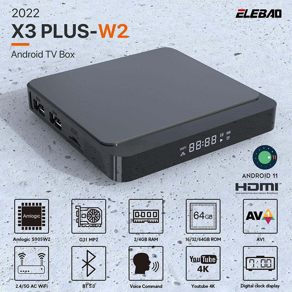 Eebao Hot Selling 2.4/5G Dual WiFi Smart TV Box X3plus S905W2 OTT Box manufacture