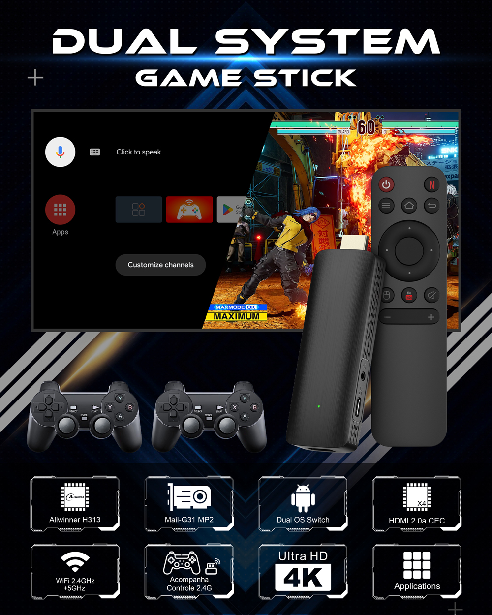ELEBAO D6G Retro Game TV stick 64GB 10000 game X2 lite juegos gamepad video 4K game stick manufacture