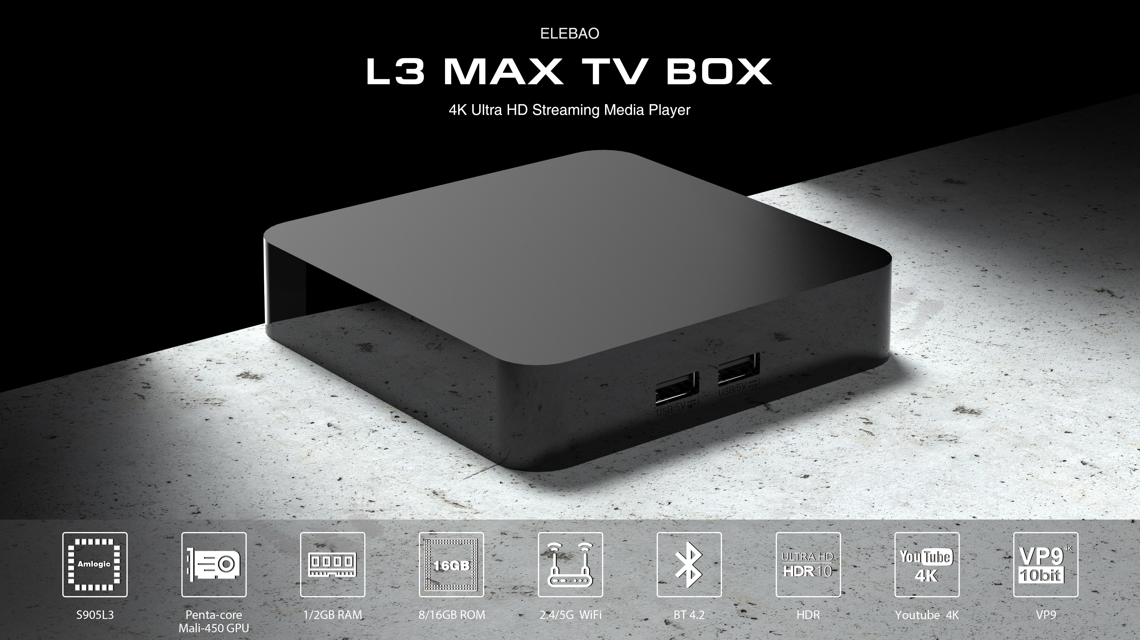 Elebao Smart TV Box L3Max S905L3 2.4/5G Wifi Bluetoth Android TV Box factory