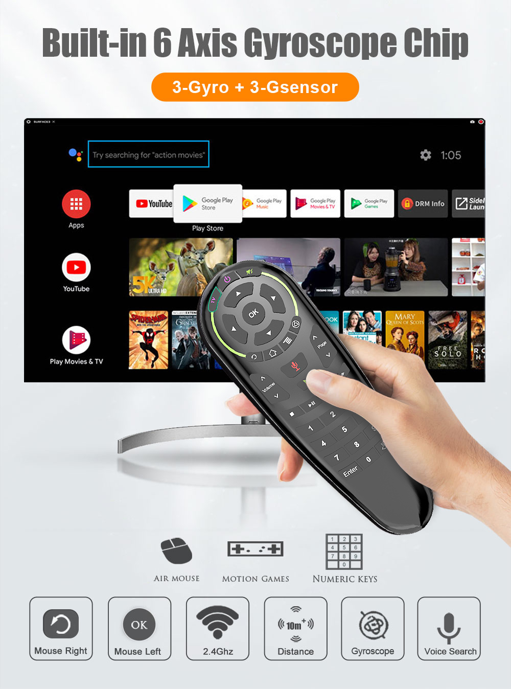 New Design G50 2.4G Google Assistant Voice  Airmouse Remote With Gyroscope, Learning and Button Config Function Voice remote supplier