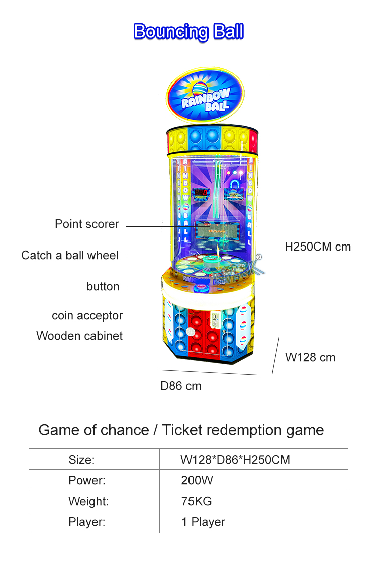 Amusement Machine Coin Operated Ticket Machine Bouncing Ball Redemption Games details