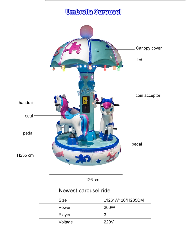 Factory Price Coin Operated Mini Electric Carousel For Amusement Park sale 3 Seats Small Carousel factory