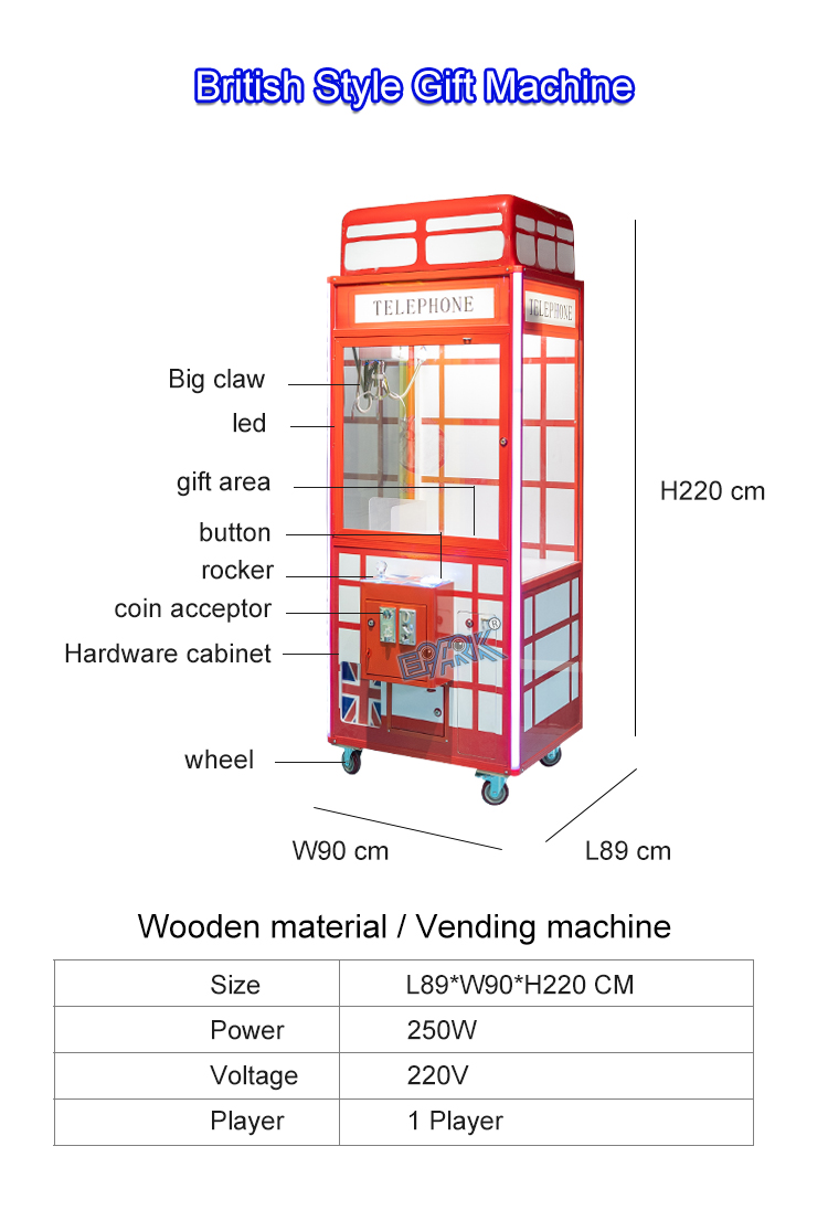 Coin Operated Plush Toy Vending Machine Maquina De Garras Arcade Claw Machine factory