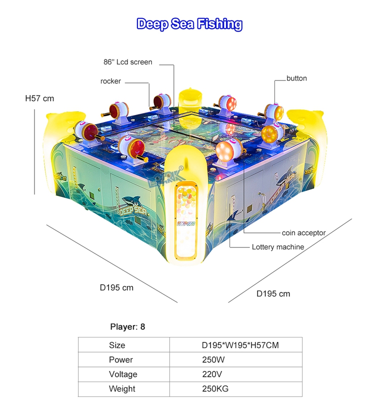 8 Players Go Fishing Mini Video Fish SimulatorArcade Game Machine for fun factory