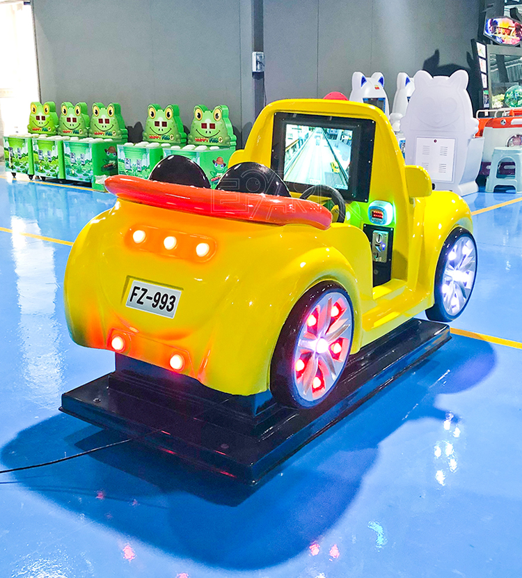 Indoor Amusement Park 2 Player Car Coin Operated Electric Kiddie Fiberglass Ride Yellow Swing Car Game Machine details