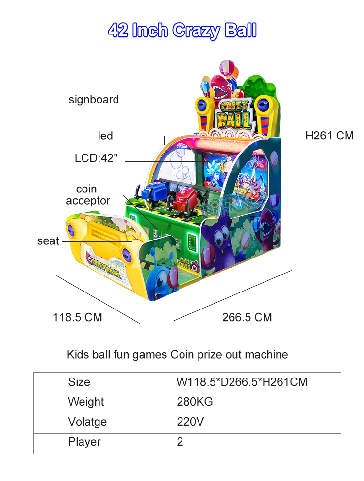 42 Inch Coin Operated Kids Game Machine Ball Shooting Arcade Coin Pusher Game factory
